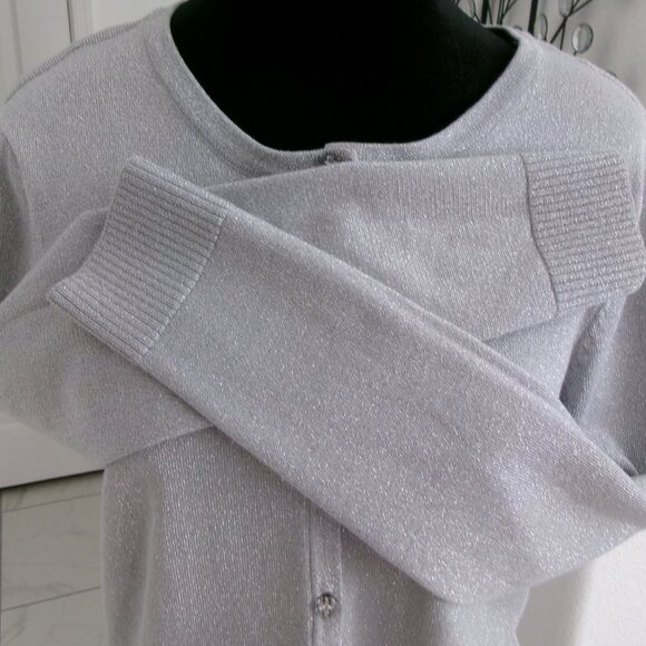 Like New Christoper & Banks Sparkly Silver Cardigan Sweater S - Picture 5 of 10
